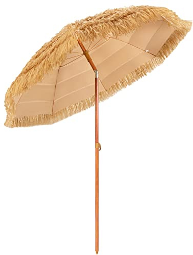 RELAX4LIFE Sonnenschirm Hawaii, 175 cm Strandschirm Stroh um 30° knickbar, Gartenschirm UV-beständig, Strand Strohschirm, Marktschirm Sonnenschutz, Hawaiischirm für Strand, Garten, Balkon