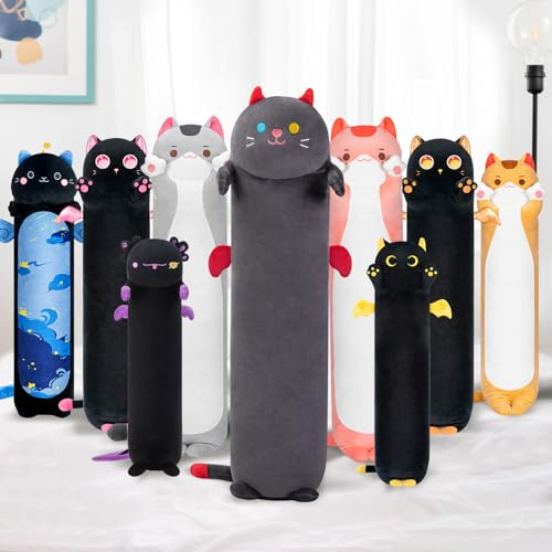 Mewaii 70CM Plüschtier Stofftiere für Kinder Kuscheltier Schwarzer Katze Langes Wurfkissen Kawaii Katzen Plüsch Kissen Plüschtier Ausgestopftes Spielzeug Stofftiere Geschenk Plüschkissen über 3 Jahren