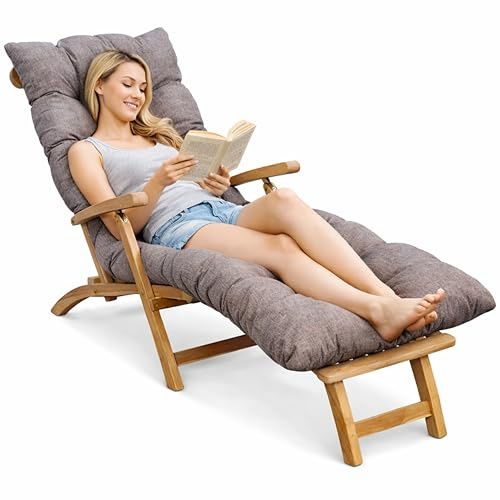 bananair - Coussin Bain de Soleil Chaise Longue - Épais, Ultra Confortable, Design Matelassé - Fabriqué en France - Matelas Transat avec Scratchs, Facile à Installer (185x60x15 cm, Beige)