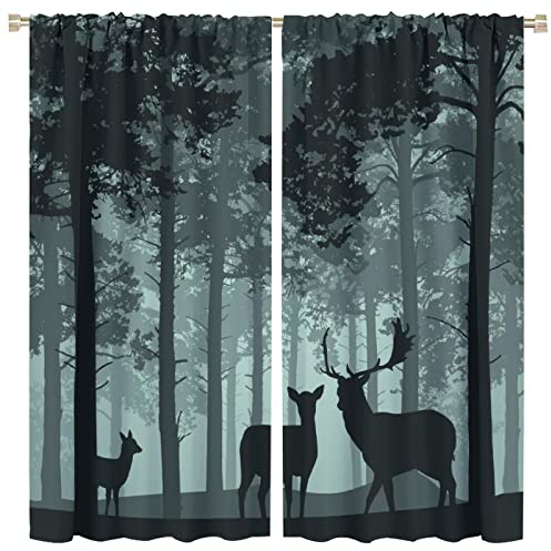 Bär Hirsch Verdunkelungsvorhang, afrikanische Graslands, rustikale Wildtiere, Elch, Bär, Giraffe, Wald, Tiere, Fenstervorhänge für Jungen, Mädchen, Schlafzimmer, Dekoration, 2 Paneele B 84xL 84