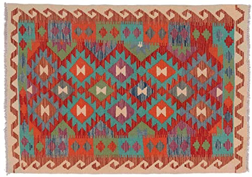 Afghan Maimana Kelim Tappeto 100 x 150 cm tessuto a mano colorato geometrico fatto a mano 80