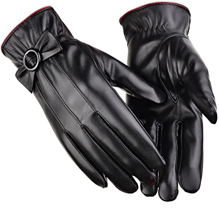 RICEEL Leather Gloves for Women - Touchscreen, Soft, Warm PU Leather, Windproof, Waterproof, Coral Fleece Lining, Driving Gloves