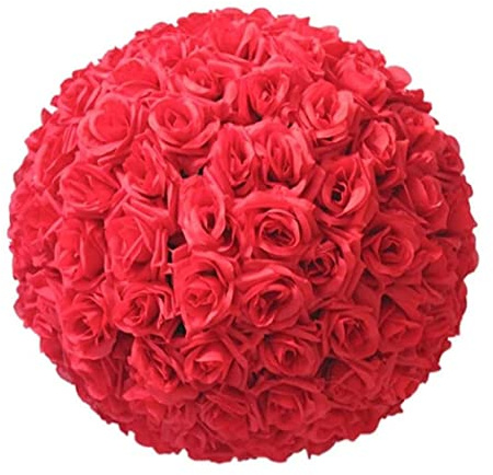 YLBFJXK 5.5 Silk Rose Artificial Flowers Kissing Ball for Centerpieces Hanging Wedding Bouquets Decor, 5 Pack, Red