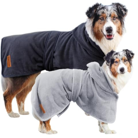 Wahre Tierliebe® Hundebademantel waschbar - Trockenes Fell in nur wenigen Minuten - Hundehandtuch als kuscheliger Kälteschutz. Für Große, mittelgroße und kleine Hunde, Bademantel Hund - L