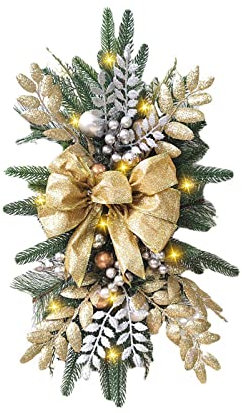 Künstliche Weihnachtsgirlande in Tropfenform, beleuchtete Treppe, Weihnachtsgirlande, hängende Treppe, Tropfen-Swag für Fenster (Gold)