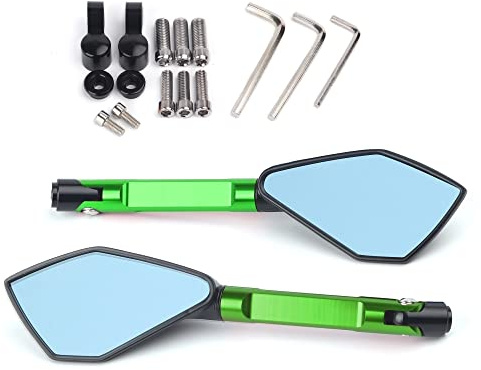 ERUKEI Für Kawasaki Z125 Z250 Z300 Z400 Z650 Z750 Z800 Z900 Z1000 Motorrad Aluminium Spiegel CNC Blau Blendfreier Rückspiegel einstellbar (Farbe : Grün)