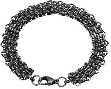 Ayoiow Männer Armband Indianer, Armband Jungen Edelstahl Leder Armband Jungs 13mm Kettenarmband