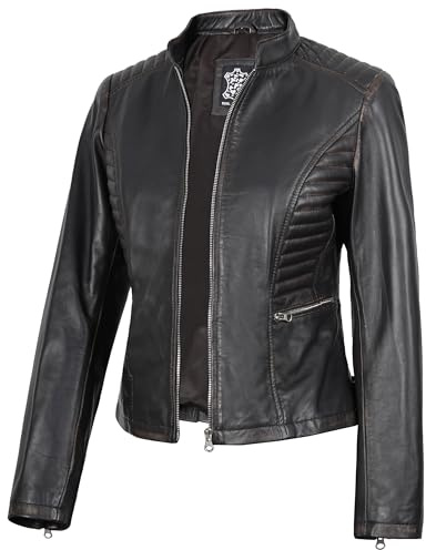 Blingsoul Disc Leather Motorcycle Jacket For Women | [1315946] N-185 Ruboff, 2XL