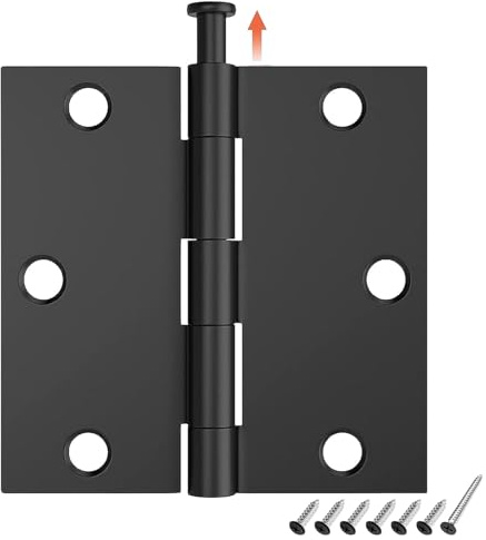 HOSOM Lot de 6 charnières de porte intérieure de 8,9 cm avec coin carré, charnière de porte intérieure noire mate pour chambre à coucher, salle de bain, armoire, et plus encore