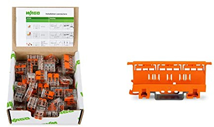 Wago 221 - Set di morsetti di collegamento con leva 221-412, 221-413, 221-415 & Adattatore di fissaggio serie 221 – 4 mm², per montaggio su TS 35, arancione, 221 – 500