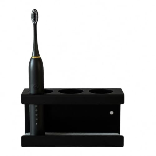 Zahnbürstenhalter für elektrische Zahnbürsten Edelstahl sandgestrahlt, 4 cm Universal-Öffnung, Wandhalterung mit Organizer für Zahnbürsten und Zahnpasta, ohne Bohren oder mit Bohren, Schwarz, 3-Fach