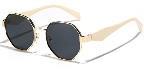 SHEEN KELLY Retro Polygon Unregelmäßige Metall Sonnenbrille Damen Herren | Jahrgang Casual Sonnenbrille Unregelmäßige Tempel Verstellbare Nasenpads UV400 für den Alltag Autofahren Reisen Urlaub