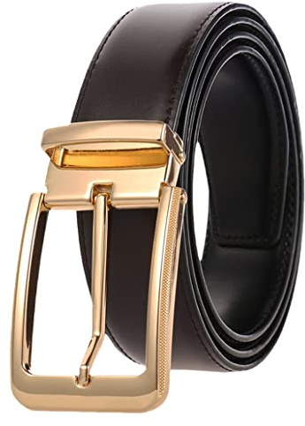 keusyoi Herren Ledergürtel Gold Metallschnalle Rindsleder Gürtel Casual Business Gürtel