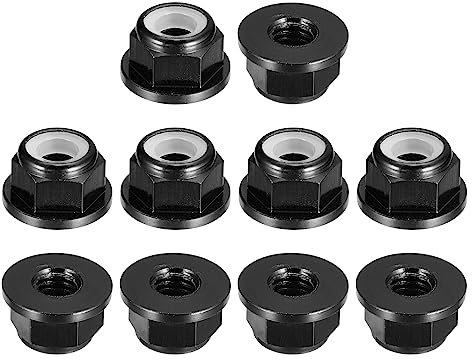 sourcing map Nylon Insert Hex Lock Nuts, 10pcs - M5 x 0.8mm Aluminum Alloy Self-Locking Nut, Anodizing Flange Lock Nut for Fasteners (Black)