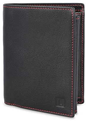LEDEROW Geldbörse Herren Leder Schwarz-Rot - Hochformat Geldbeutel inkl. Geschenkbox - Männer Portemonnaie RFID Schutz mit Münzfach - Portmonee Wallet Brieftasche Mann groß (Schwarz-Rot)