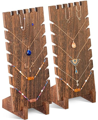 Lolalet 2 Pack Kettenhalter Kettenständer zum Verkaufen, Schmuckständer aus Holz, Schmuck Halskette Display für Verkäufer Büste Kettenaufbewahrung Schmuckhalter für Ketten