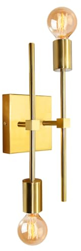 Wandleuchte innen Schwenkbar mit Doppeltem Lichtarm, E27 Fassung, 2 Flamming Goldene Wandlampe, Vintage Metall Wandbeleuchtung, Badezimmer Spiegellampe, Spiegelleuchte, Rechteck, Keine Glühbirne