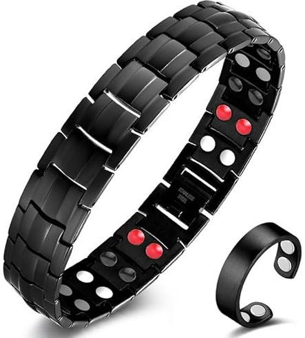 Cigmag Magnetarmband Herren Edelstahl 4 Elemente Magnete Verstellbar | 3500 Gauß, Titanstahl, schwarz, wasserdicht, inklusive Magnetring, Einstellwerkzeug und Geschenkbox