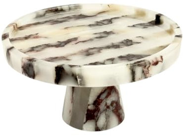 Marmor Kuchenständer — Calacatta Violet und Weißer Onyx Marmor Tortenständer Hochzeitsdeko, Tortenplatte mit Fuß und Deckel, Rund Kuchenständer Kuchenglocke Deko, Striped Marble Cake Stand with Lid