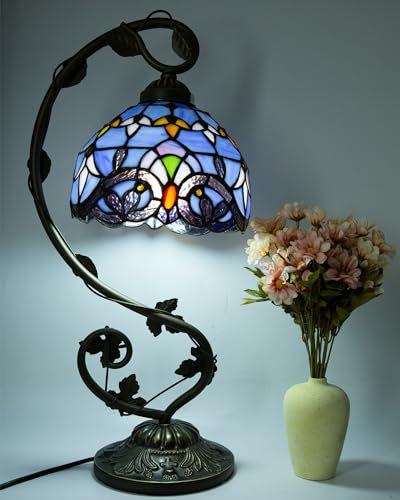 Ppbmocw Small Tiffany Lamp, 8 Inch Tiffany Style Lights Table Lamps for Living Room, Bedside, Reading,Vintage Mini Stained Glass Lamp Included 3 Color Temperatures E27 Bulb(Purple Baroque)