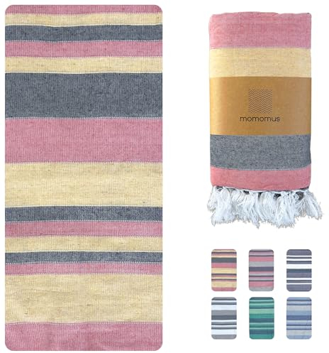 MOMOMUS Tunn picknickfilt för strand och camping - XXL, med fransar, sandfri - lätt sandsäker picknickfilt eller strandmatta - orange, 210 x 240 cm