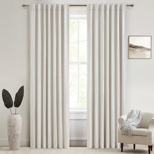 QJmydeco 78 Inch Long Linen Blackout Curtains, 2 Panels Set for 76-80 inch Window Drapes Back Tab Pleated Boho Room Darkening Curtains for Sliding Glass Door,Cream Ivory, 50x78 in Length