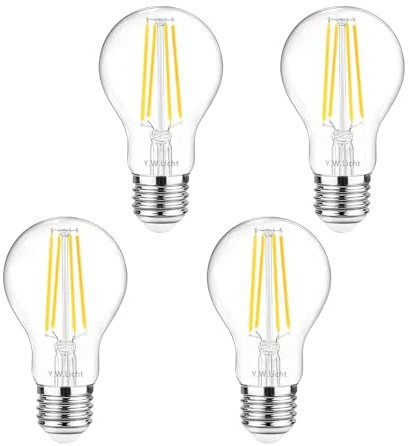 Y.W.Licht Dimmable A60 E27 Filament LED Lamps 8W Neutral White 4000K Vintage Edison Screw Bulbs Energy Saving Light Bulb 80W Equivalent for Retro Lighting in Home Café Bar 4 pcs