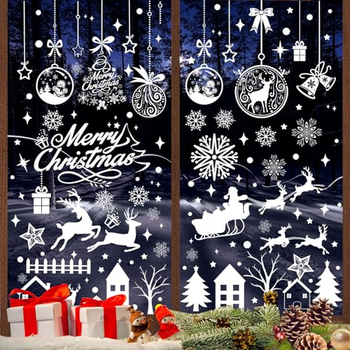 Fönsterbilder jul självhäftande, 9 ark vita snöflingor fönsterklistermärken, juldekoration fönster återanvändbara, statiska PVC fönsterklistermärken jul för vinter glas fönsterdekoration