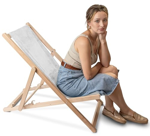 DreamRoots Liegestuhl Holz klappbar Cord Buchenholz, Storm Gray