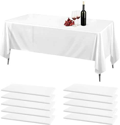 10 Stück Einweg Tischdecke Weiß, Kunststoff Tischdecke 137 x 274 cm, Einwegtischdecken Wasserdicht, Rechteckig Tischdecken Wasserfeste Tischdecken für Geburtstag, Party, Hochzeit, Weihnachten