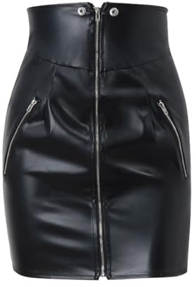 Generico Nero, Donna Sexy Pelle PU Gonna Corta Tempo Libero Sollevamento del Sedere Cerniera Gonna Corta DS Gioco di Ruolo Palcoscenico Vestiario