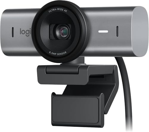 Logitech MX Brio Ultra HD 4K Collaboration and Streaming Webcam, 1080p at 60 FPS, Dual Noise Reducing Mics, Show Mode, USB-C, Webcam Cover, Works with Microsoft Teams, Zoom, Google Meet, Graphite