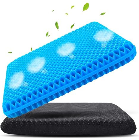 Gel Seat Cushion for Long Sitting, Honeycomb Design Double Thick Gel Cushion for Coccyx Sciatica & Lower Back Pain Pressure Relief , Office Chair Memory Foam Alternative Wheelchair & Car Seat Cushion