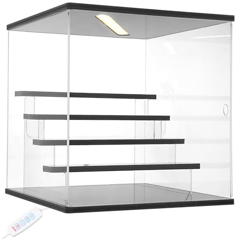 Sutowe 5 Couches Vitrine Acrylique pour Collection avec LED, 2 Modes d'Eclairage Vitrine Exposition Transparent, Vitrines et Rangements Anti Poussière pour Figurines, Jouets, Objets de Collection