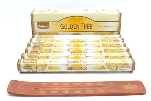 120 x bastoncini di incenso esotici con supporto in legno, confezione da 6 scatole. albero d'oro, Soldi fortunati attrae Contanti lotteria Fortuna. Bastoni di Joss Fragranza