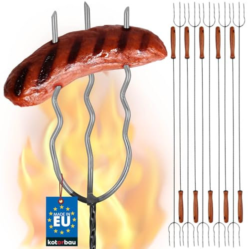 KOTARBAU® 10er Set Grillspieße aus Edelstahl mit Holzgriff 123 cm für Lagerfeuer und Wurst