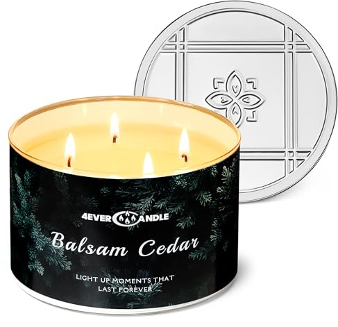 4EVER CANDLE Duftkerzen im glas 510g Soja Kerzen 4-Wick Rauchfrei Kerzengläser Aromatherapie 50h vollverbrannte Duftkerze Balsam Zedernholz