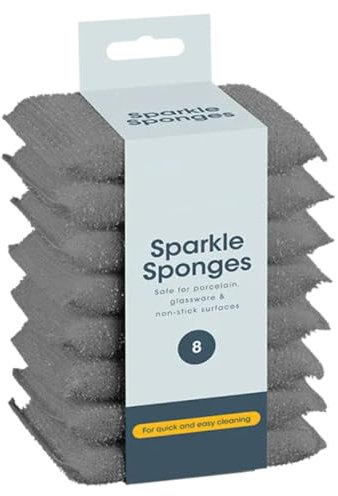 8 Pack Sparkle Cleaning Sponges | Non-Scratch Scrubbing Pads, Multi-Use Pads for Kitchen, Bathroom, Porcelain,Glass, Ceramic & Non-Stick | Reusable & Long-Lasting
