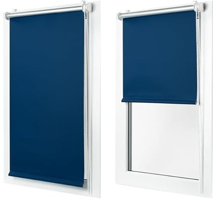 MakoStyl Rollos für Fenster Ohne Bohren - Verdunklungsrollo Marineblau 80 cm Breite x 230 cm Höhe - Doppelrollo Klemmfix Ohne Bohren - Fenster Rollos für Innen 100% Blackout - Verdunkelnd Duo Rollo