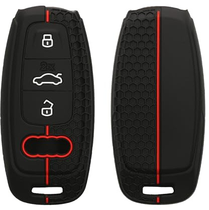 kwmobile Schlüsselhülle für Audi A6 A7 A8 Q7 Q8 3-Tasten Autoschlüssel Keyless Hülle - Autoschlüssel Schlüssel Hülle aus Silikon - Schlüsseletui in Schwarz Rot