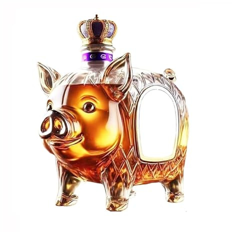 300ML Carafe A Decanter Whisky Statue Sculpture - Bouteilles De Whisky Et De Vin En Forme De Cochon 3D, Statues De Distributeur De Liqueur En Verre Fantaisie, Sculptures De Carafes À Whisky Amusantes(