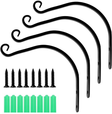 SYUTBOU 4 Stück Pflanzenhalterung Blumenampelhalter, 20 cm Schwarz Wandhaken für Blumenampel, Eisen Laternenhalter mit Befestigungsmaterial, für Garten, Terrasse und Balkon