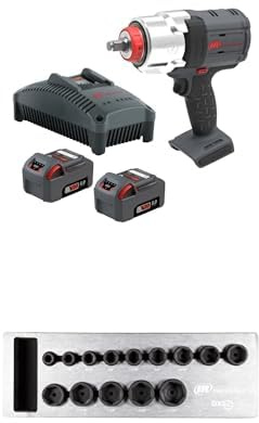 Ingersoll-Rand W7153-K22B-EU DXS2 20V Akku-Schlagschrauber 2-Batterie-Kit, 2170 Nm, Reibring mit DXS2 Sechskantantrieb SAE Imperial Schlagstecknuss Satz, 14-teilig, Chrom-Molybdän-Stahl