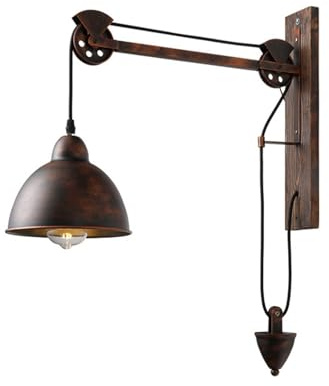 WFUNDM Double Pulley Industrial Wall Lamp, Mechanical Arm Adjustable Wall Light for Bedroom Wall Sconces(Rust Color)