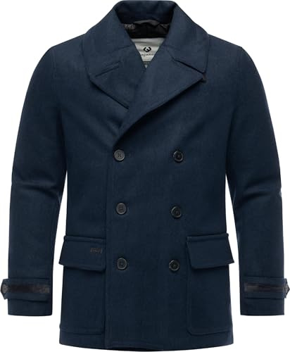 Ragwear Abrigo corto cálido para hombre con cuello de solapa y detalles de pana Parr YOUMODO S-XXL, azul marino, XXL