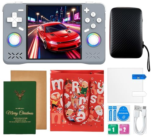 Upgraded XF40H Handheld Game Console - 128GB Retro Gaming Console with 4.0 4K IPS Screen, 20,000+ Preloaded Classic Games, Open Source Linux System Gift with Christmas Card & Gift Box (Grey Set)