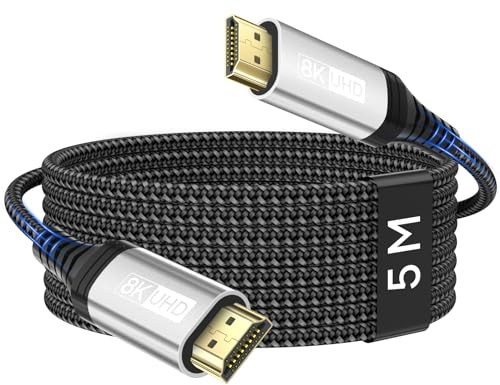 layajia Cable HDMI 2.1 5M 10K 8K 4K, Certificado 48Gbps Ultra High Speed, 8K@60Hz 4K@120Hz eARC HDR10 HDCP 2.2 & 2.3 Dolby Atmos para HDTV, Barra de Sonido, PS5, Reproductor Blu-ray, Xbox, Monitor