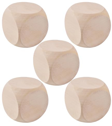 5 Stück Holzwürfel Blanko – Naturbelassene Holzwürfel mit abgerundeten Ecken zum Basteln, Bemalen & Beschriften – DIY Spielwürfel für Unterricht, Kinder & Brettspiele
