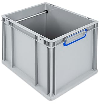PROREGAL Hängeregisterbox NextGen | HxBxT 32x30x40cm | 30 Liter | Griffe blau geschlossen | Grau | Eurobehälter, Transportbox, Transportbehälter, Stapelbehälter, Eurobox