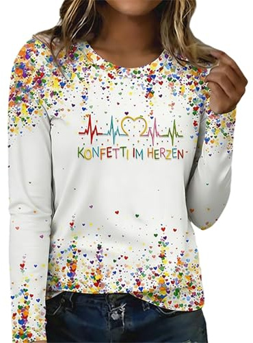 EYNMVR Karneval Kostüm Damen Fasching Outfit Langarmshirt Langarmshirt Damen - & Fasching - Konfetti im Herzen Karneval